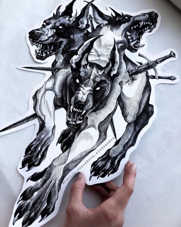 Эскиз тату Цербер Доберман