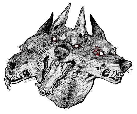 Эскиз тату Цербер Доберман