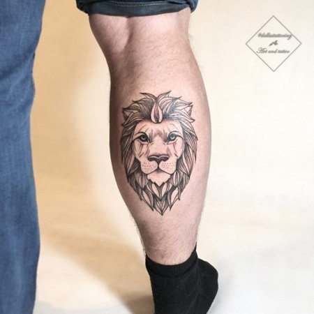 Тату Лев на икре
