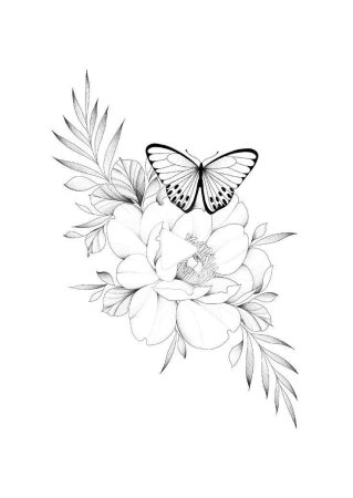 Эскиз тату бабочка на цветке