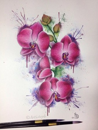 Тату Орхидея акварель