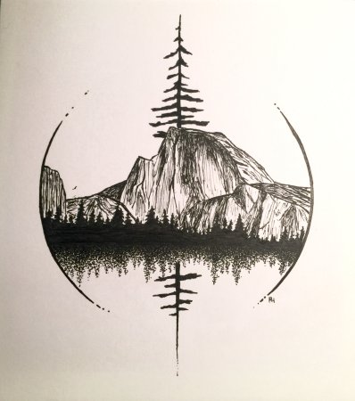 Эскиз тату горы и лес