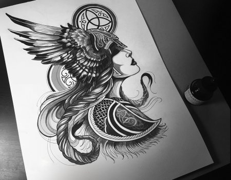 Богиня Афина тату Скандинавия