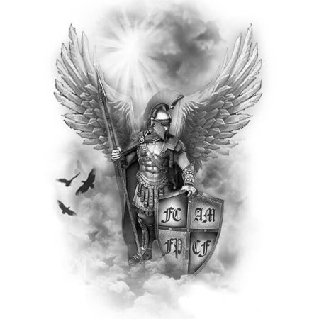 Тату ангел с мечом и щитом