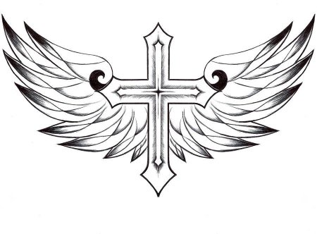 Тату крест с крыльями