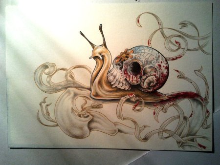 Тату улитка с черепом