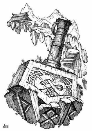 Тату викингов молот тора