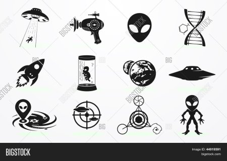 Наклейки черно белые с инопланетянами