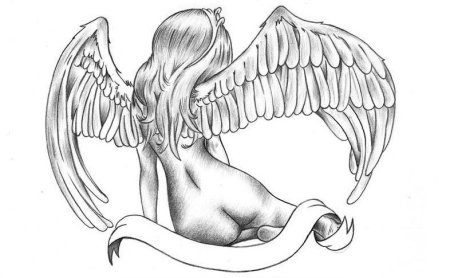 Девушка ангел тату эскиз