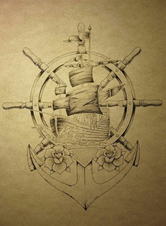 Тату штурвал компас якорь роза ветров