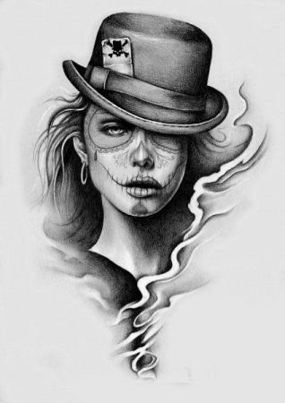 Тату девушка в шляпе