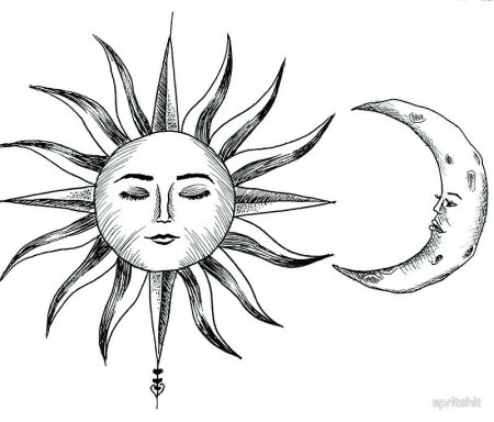 Тату солнце и Луна эскиз