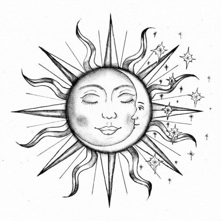 Рисунки солнце и луна тату (50 фото)