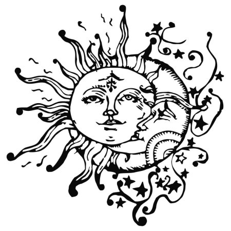 Тату солнце и Луна эскиз