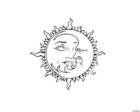 Тату солнце и Луна эскиз