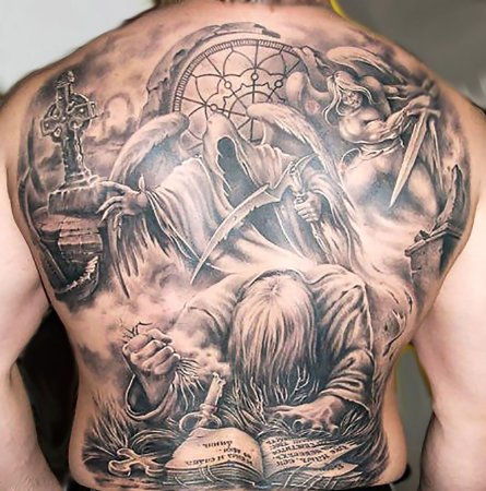 Татуировки на спине смерть (58 фото)
