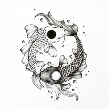 Карпы Инь Янь эскиз