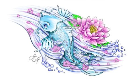 Тату рыбка в цветах