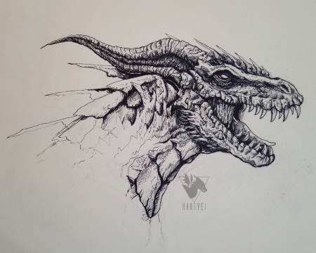 Эскиз дракон с открытой пастью