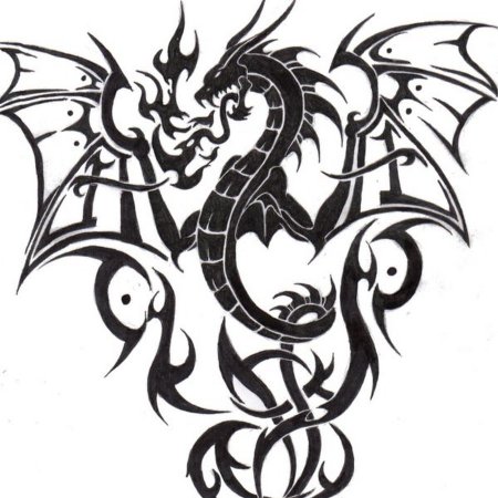 Тату дракон в стиле трайбл