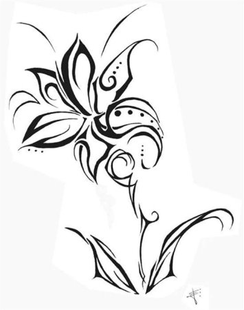 Тату Лилия в стиле трайбл