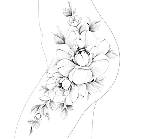 Эскиз цветы на бедро