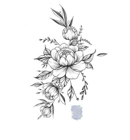 Эскиз тату пионы