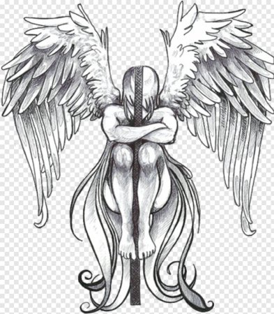 Ангел с крестом тату эскиз