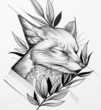 Эскиз тату лиса лайнворк