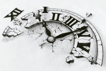 Разбитые часы тату эскиз