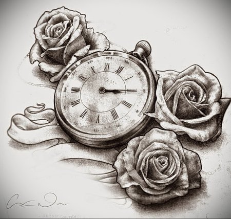 Карманные часы тату эскиз