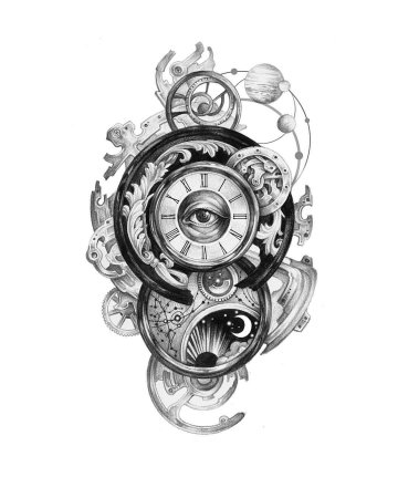 Эскиз тату часы биомеханика