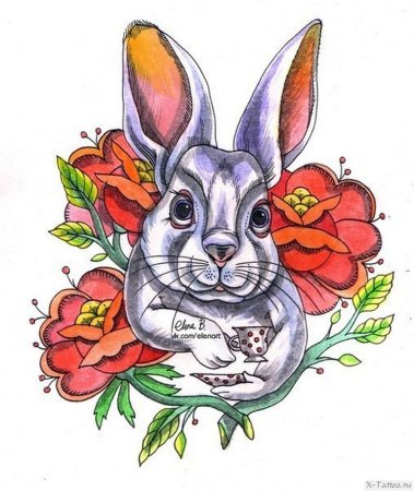 Тату кролик с цветами
