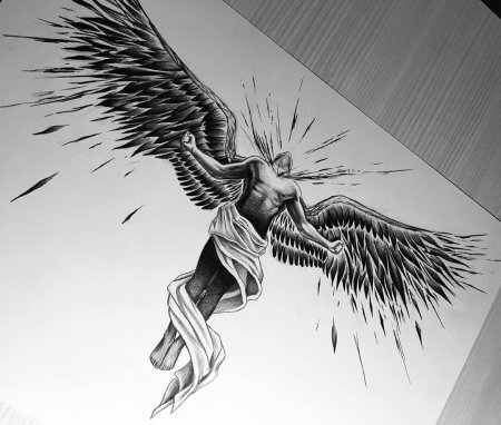 Ангел с крыльями тату эскиз