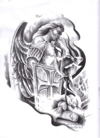Татуировка архангела Михаила на руке для мужчин