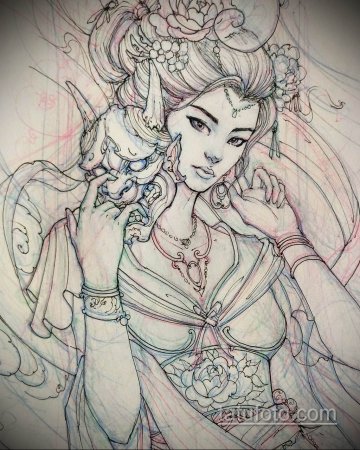 Гейша с маской Ханья