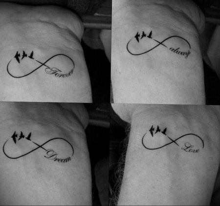 Тату знак бесконечности с надписью