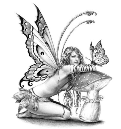 Тату Фея черно белая