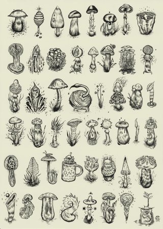 Грибы тату эскиз