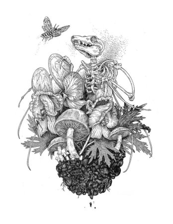 Грибы тату чб