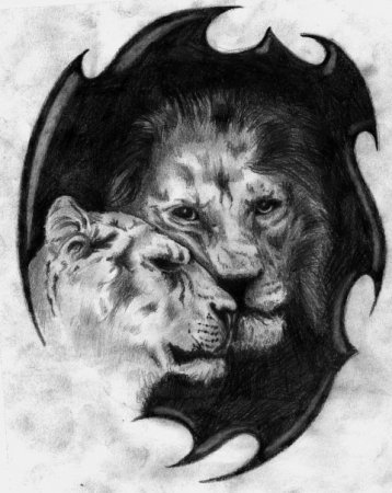 Гравюра Лев и Львенок