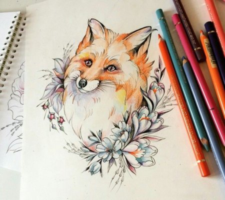Лиса с цветами эскиз