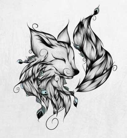 Тату лиса черно белая