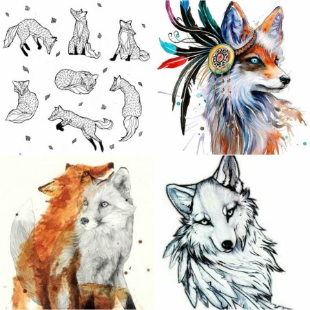 Эскизы тату лиса для девушек