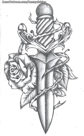 Тату меч и роза эскиз
