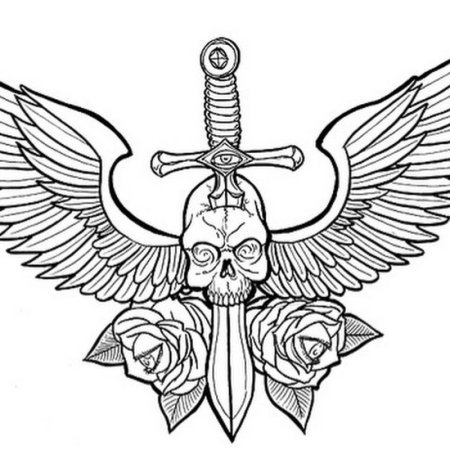 Череп с крыльями эскиз