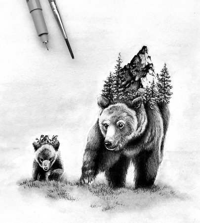 Медведь с медвежонком эскиз