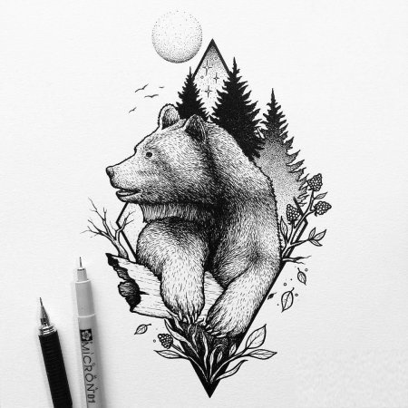 Медведь с двумя медвежатами тату
