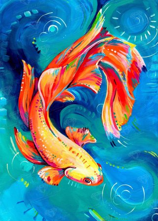 Золотая рыбка гуашью