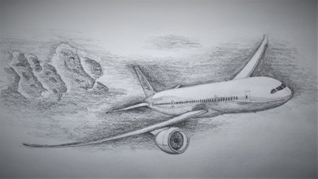 Самолёт Боинг 787 карандашом